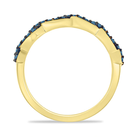 Anillo de Plata Bañada en Oro con Diamante Azul
