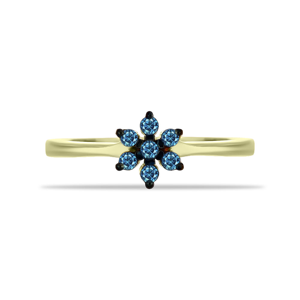 Anillo de Plata Bañada en Oro con Diamante Azul