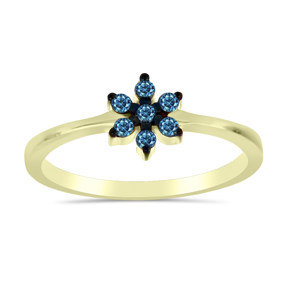 Anillo de Plata Bañada en Oro con Diamante Azul 3 