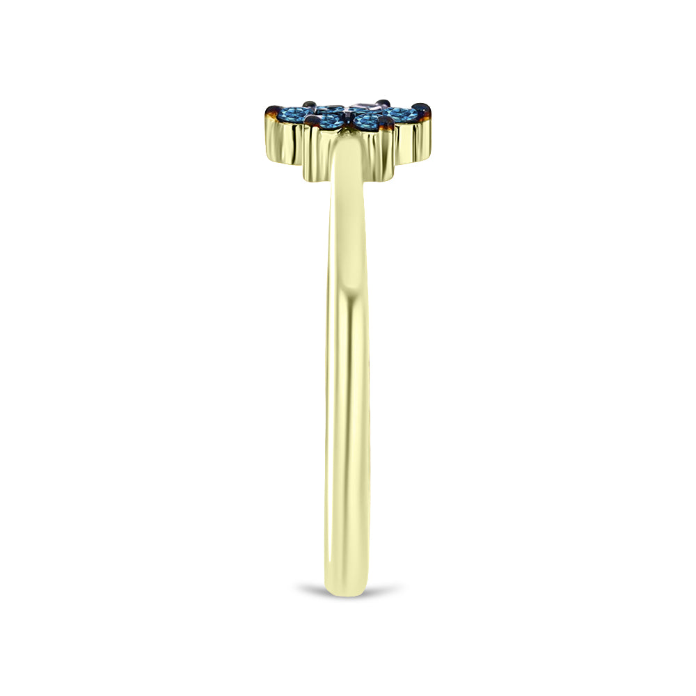 Anillo de Plata Bañada en Oro con Diamante Azul 4 