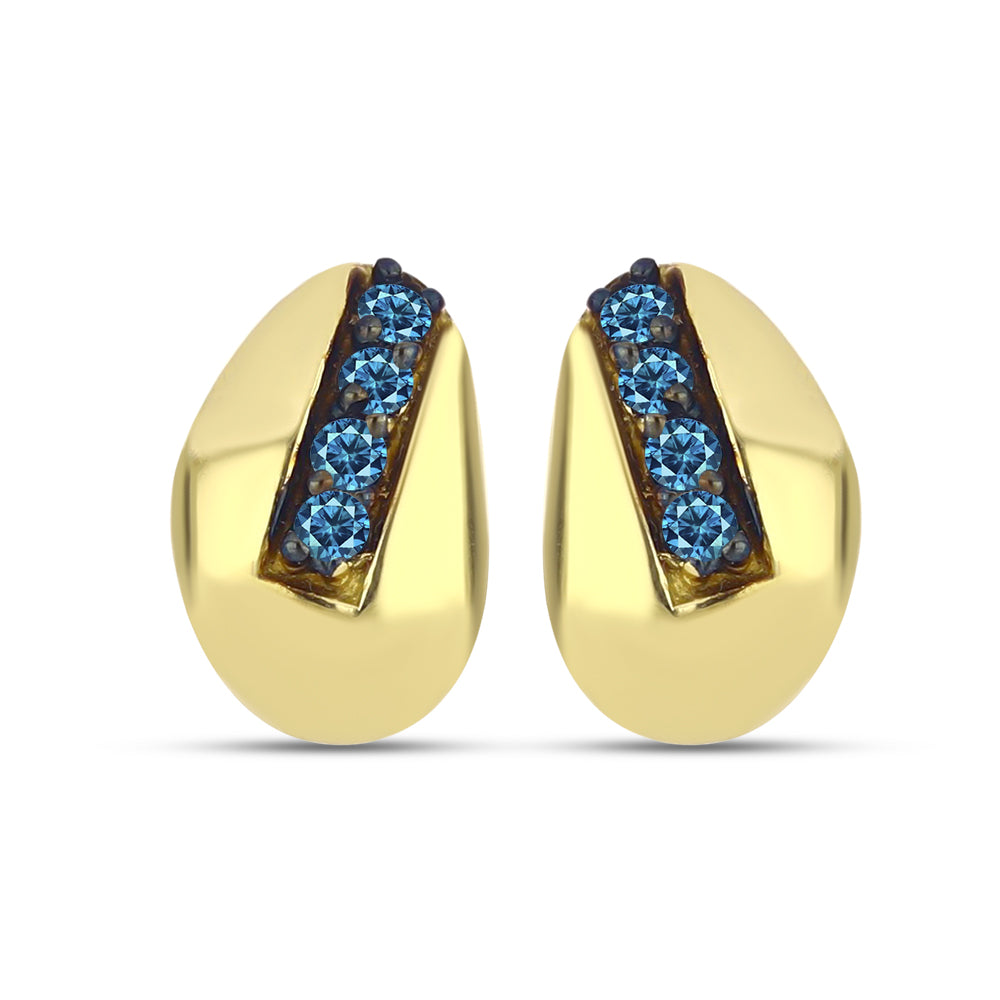 Pendientes de Plata Bañada en Oro con Diamante Azul