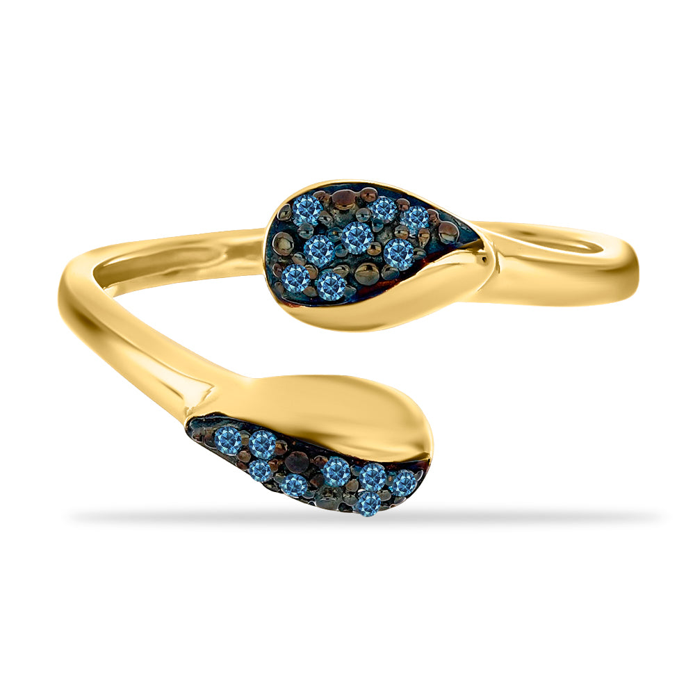 Anillo de Plata Bañada en Oro con Diamante Azul