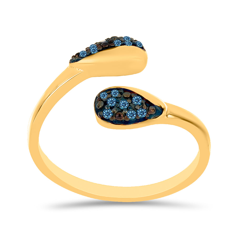 Anillo de Plata Bañada en Oro con Diamante Azul