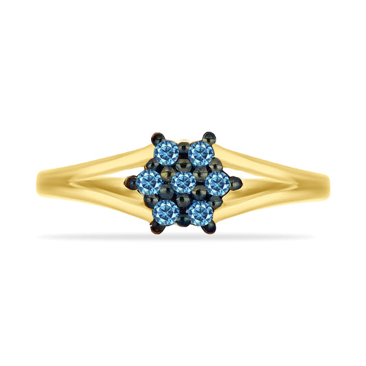 Anillo de Plata Bañada en Oro con Diamante Azul