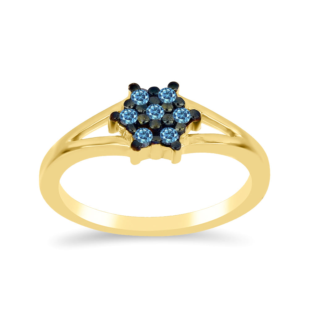 Anillo de Plata Bañada en Oro con Diamante Azul 3 