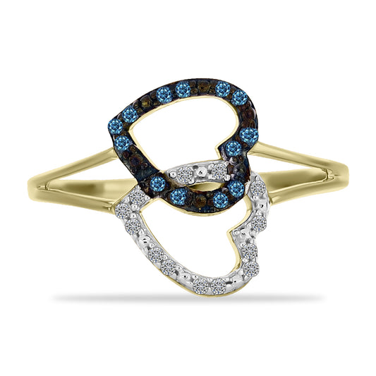 Anillo de Plata Bañada en Oro con Diamante Azul y Diamante blanco