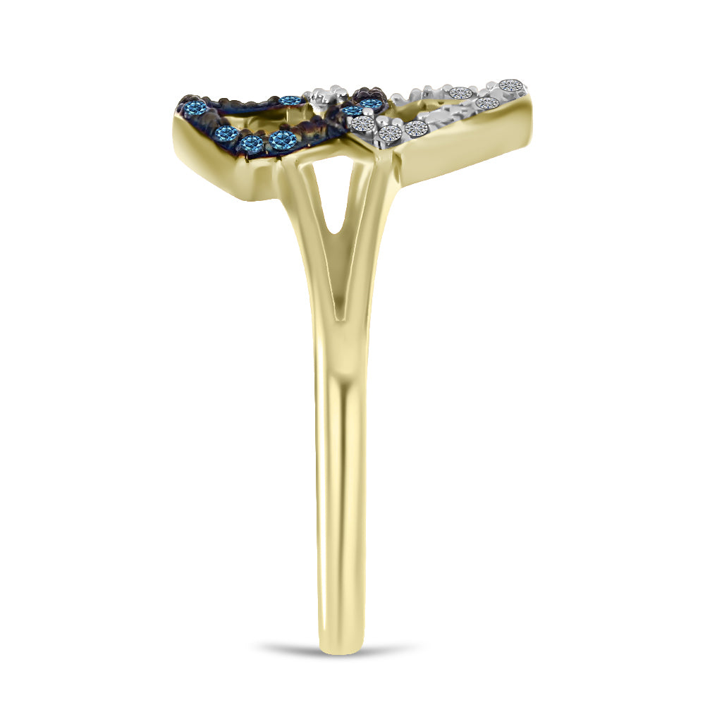 Anillo de Plata Bañada en Oro con Diamante Azul y Diamante blanco 4 