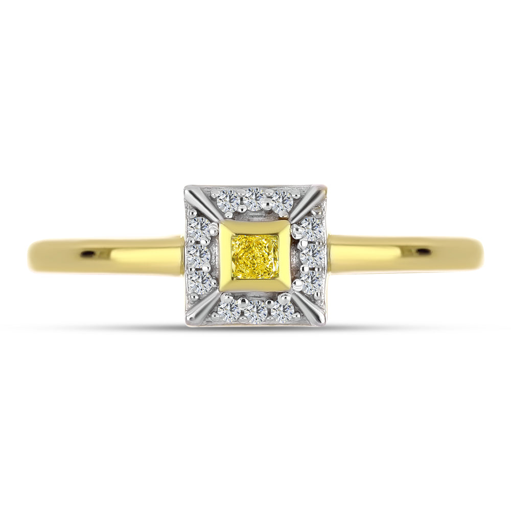 Anillo de Plata Bañada en Oro con Diamante Amarillo y Zircón blanco natural