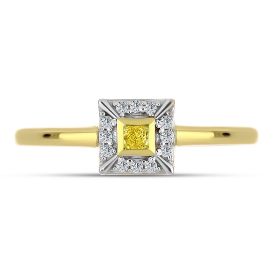 Anillo de Plata Bañada en Oro con Diamante Amarillo y Zircón blanco natural