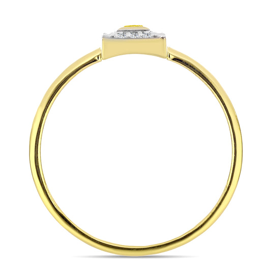 Anillo de Plata Bañada en Oro con Diamante Amarillo y Zircón blanco natural