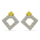 Pendientes de Plata Bañada en Oro con Diamante Amarillo y Zircón blanco natural