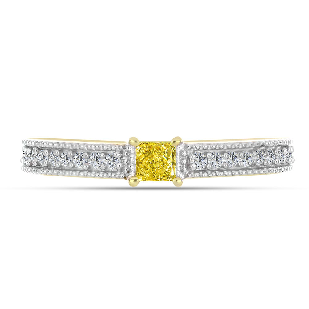 Anillo de Plata Bañada en Oro con Diamante Amarillo y Zircón blanco natural 1 