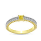 Anillo de Plata Bañada en Oro con Diamante Amarillo y Zircón blanco natural