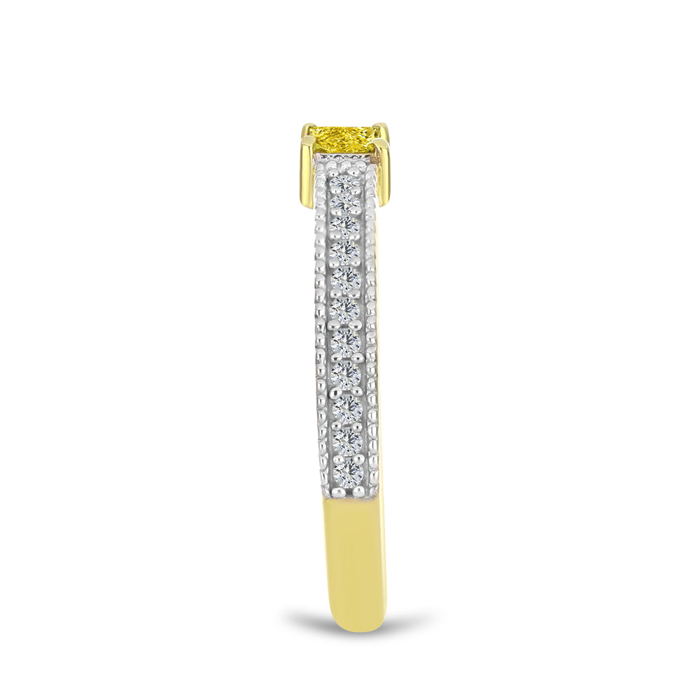 Anillo de Plata Bañada en Oro con Diamante Amarillo y Zircón blanco natural 4 