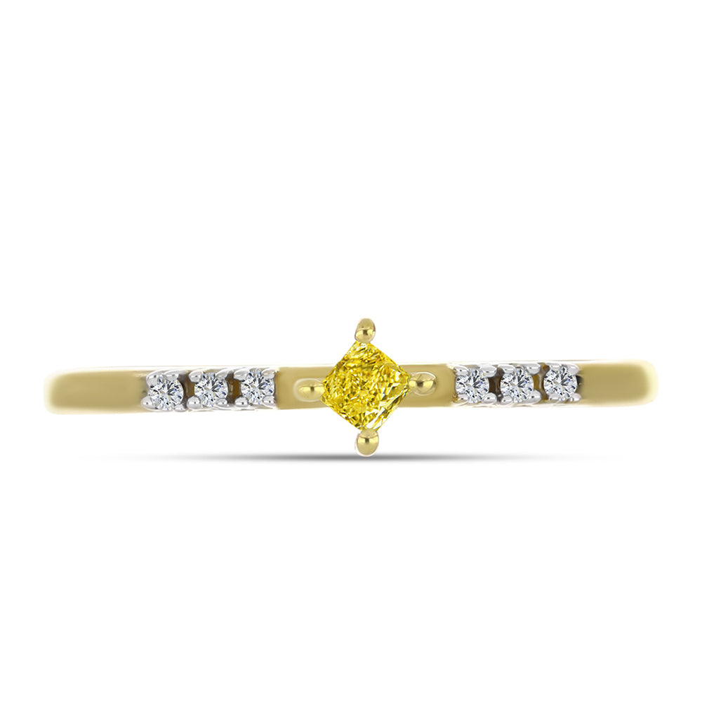Anillo de Plata Bañada en Oro con Diamante Amarillo y Zircón blanco natural