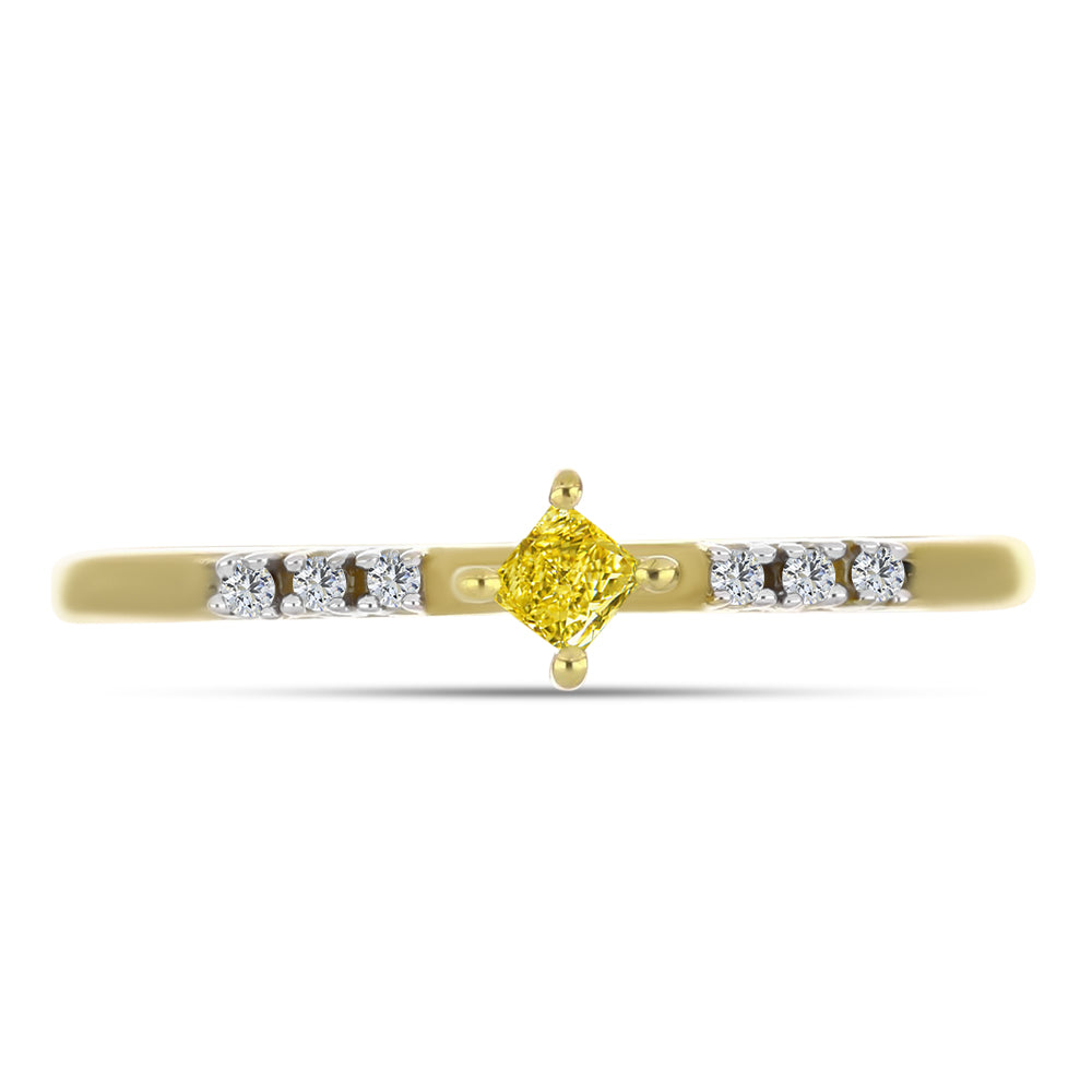 Anillo de Plata Bañada en Oro con Diamante Amarillo y Zircón blanco natural