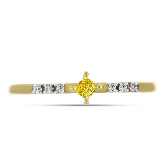 Anillo de Plata Bañada en Oro con Diamante Amarillo y Zircón blanco natural
