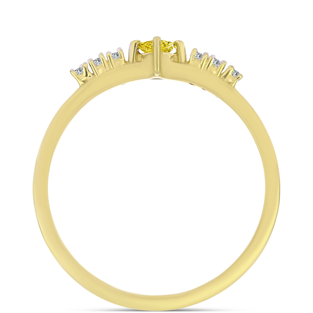 Anillo de Plata Bañada en Oro con Diamante Amarillo y Zircón blanco natural 6 