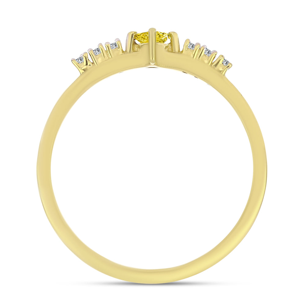 Anillo de Plata Bañada en Oro con Diamante Amarillo y Zircón blanco natural 2 