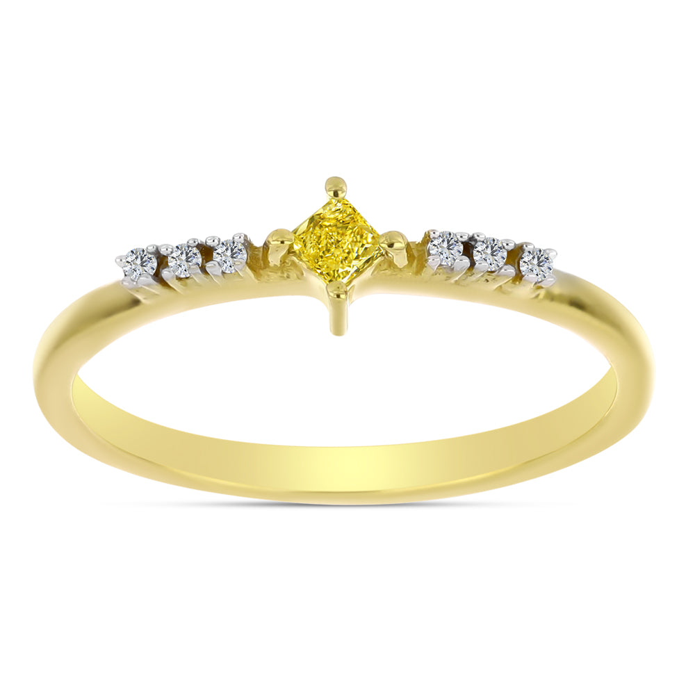 Anillo de Plata Bañada en Oro con Diamante Amarillo y Zircón blanco natural
