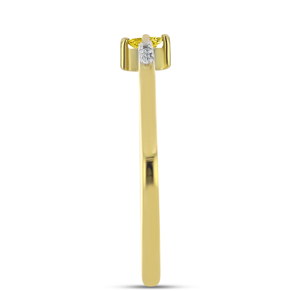 Anillo de Plata Bañada en Oro con Diamante Amarillo y Zircón blanco natural 8 