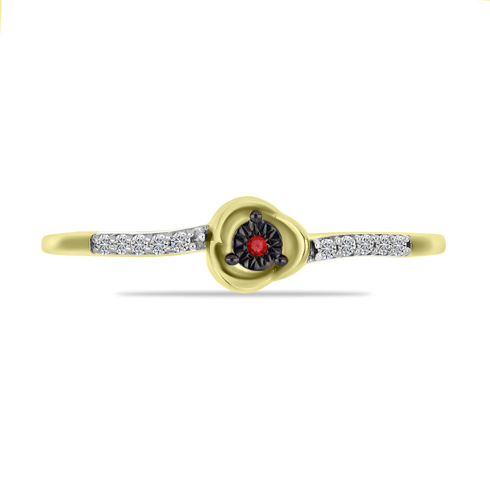 Anillo de Plata Bañada en Oro con Diamante Rojo y Zircón Blanco 1 