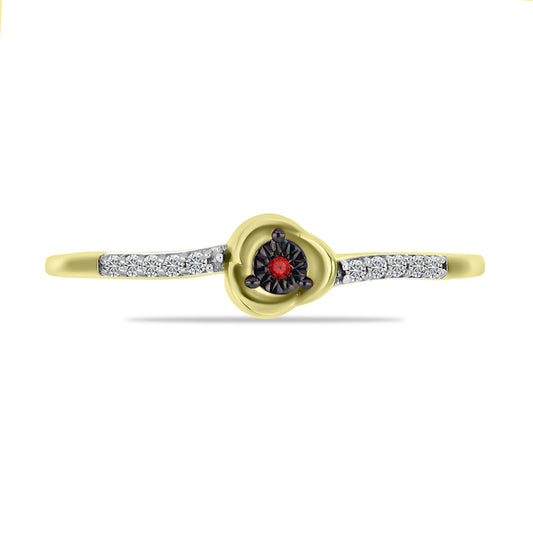 Anillo de Plata Bañada en Oro con Diamante Rojo y Zircón Blanco