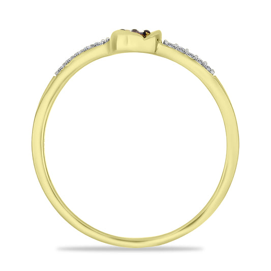 Anillo de Plata Bañada en Oro con Diamante Rojo y Zircón Blanco
