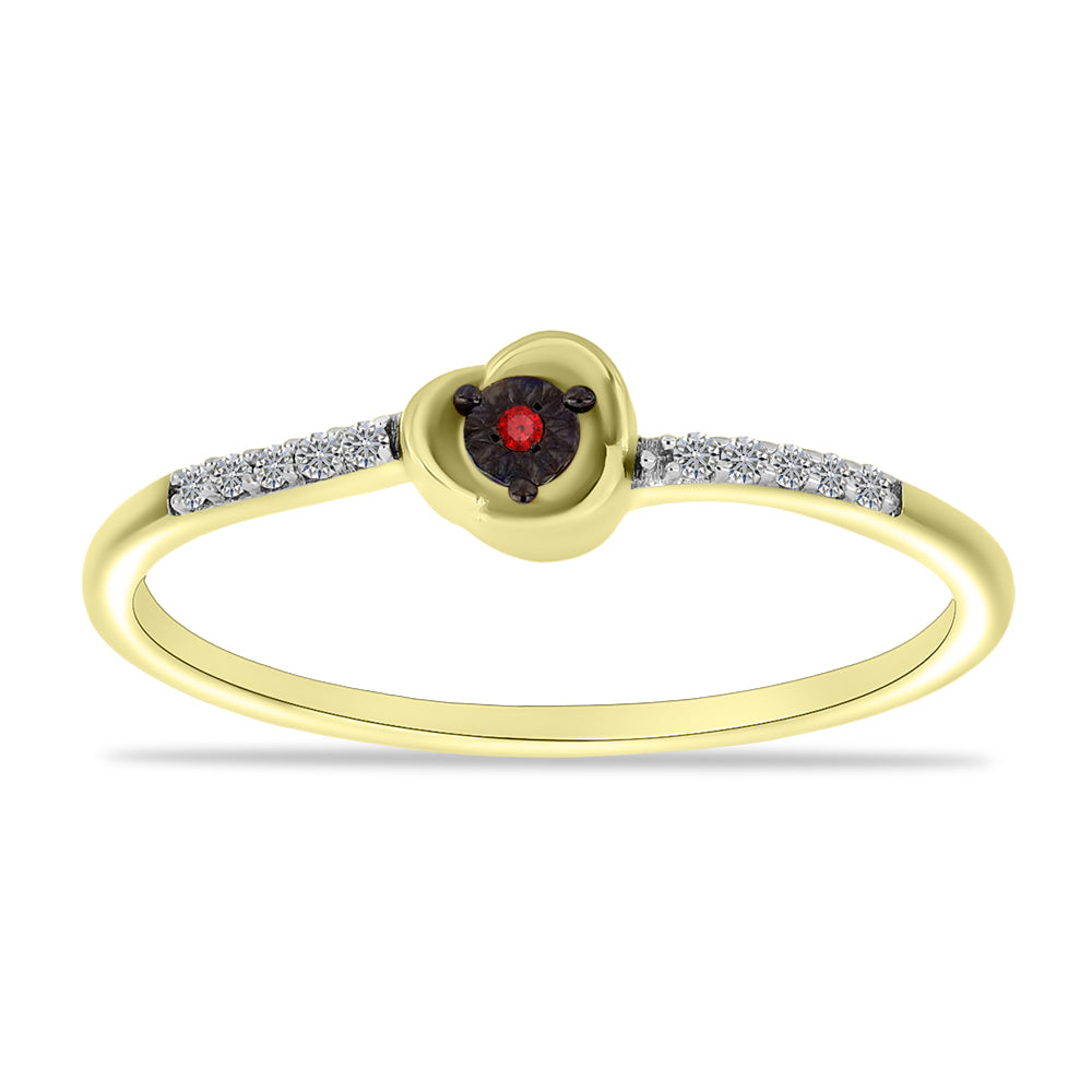 Anillo de Plata Bañada en Oro con Diamante Rojo y Zircón Blanco 3 
