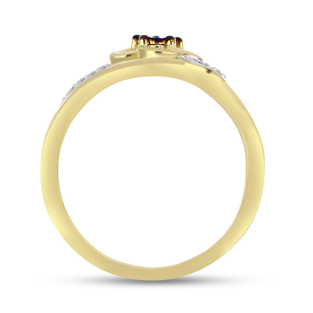 Anillo de Plata Bañada en Oro con Diamante Azul y Zircón Blanco