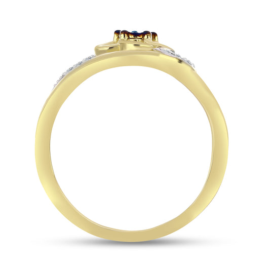 Anillo de Plata Bañada en Oro con Diamante Azul y Zircón Blanco