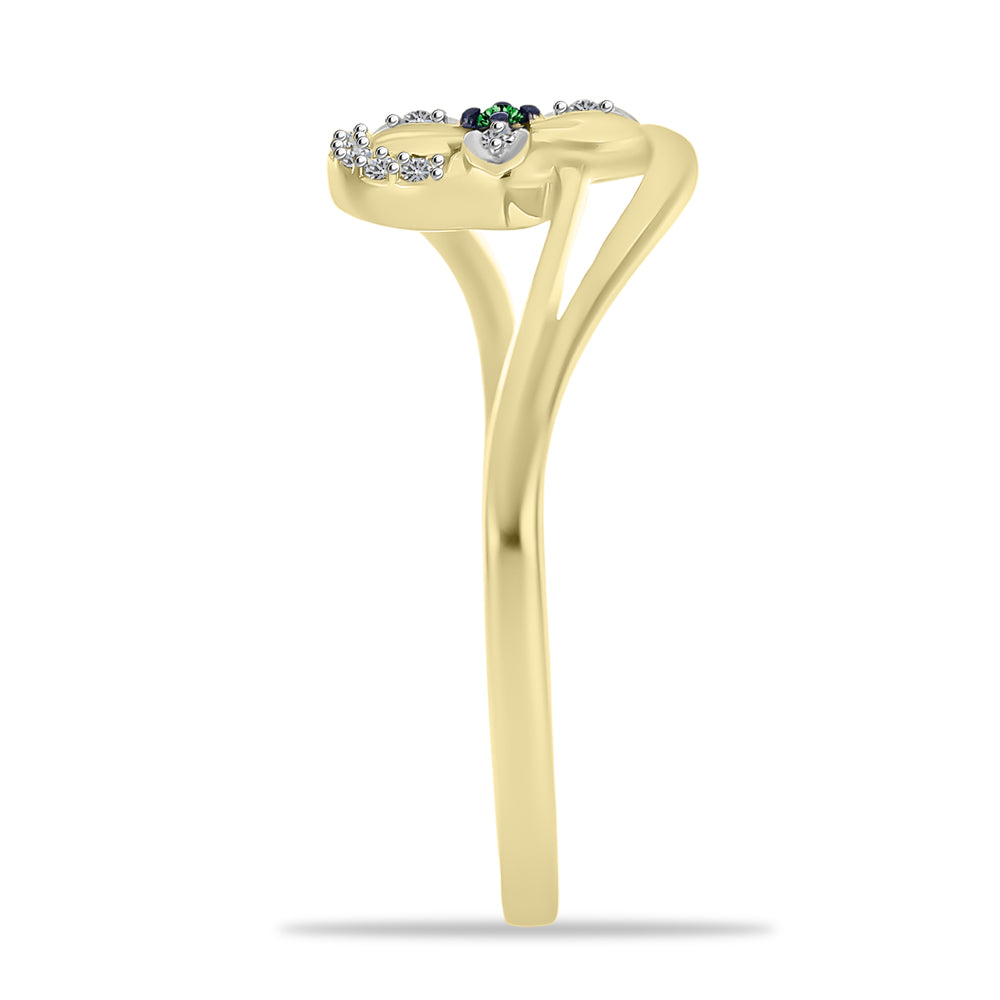 Anillo de Plata Bañada en Oro con Diamante Verde y Zircón Blanco
