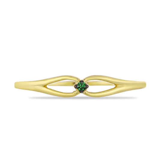 Anillo de Plata Bañada en Oro con Diamante Verde