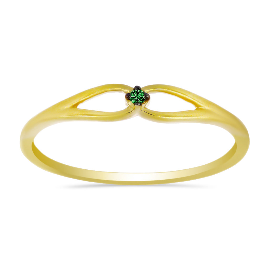 Anillo de Plata Bañada en Oro con Diamante Verde