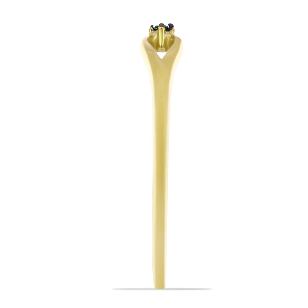 Anillo de Plata Bañada en Oro con Diamante Verde