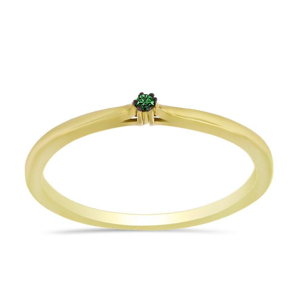 Anillo de Plata Bañada en Oro con Diamante Verde