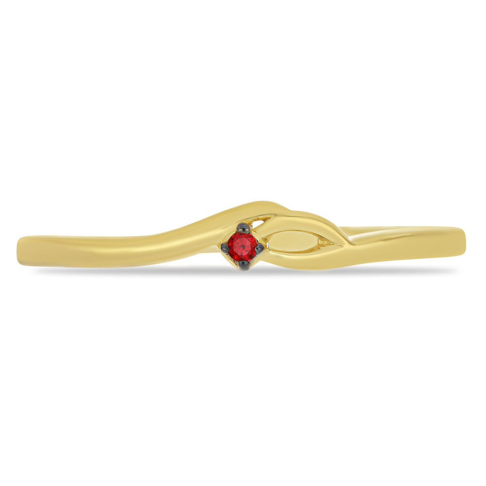 Anillo de Plata Bañada en Oro con Diamante Rojo 1 