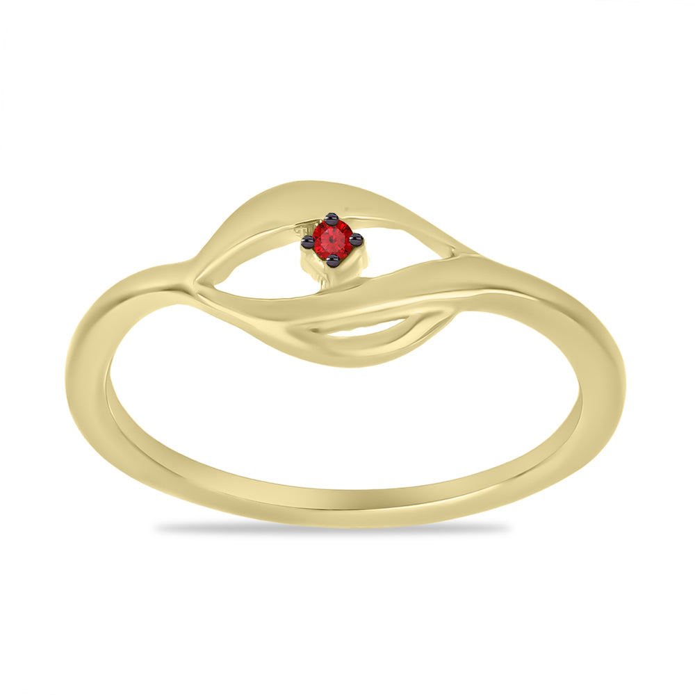 Anillo de Plata Bañada en Oro con Diamante Rojo