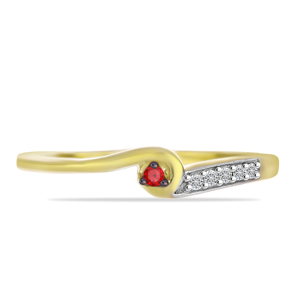 Anillo de Plata Bañada en Oro con Diamante Rojo y Zircón Blanco 1 