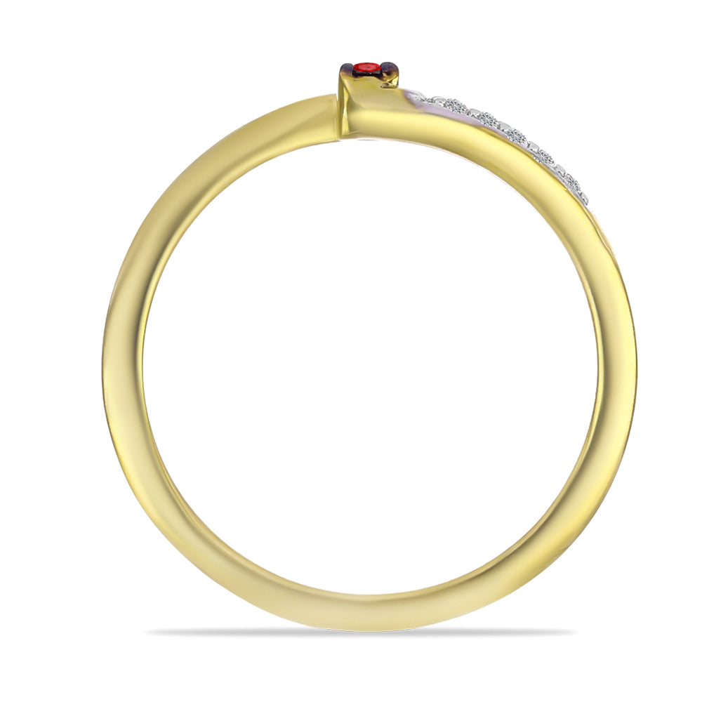 Anillo de Plata Bañada en Oro con Diamante Rojo y Zircón Blanco 2 