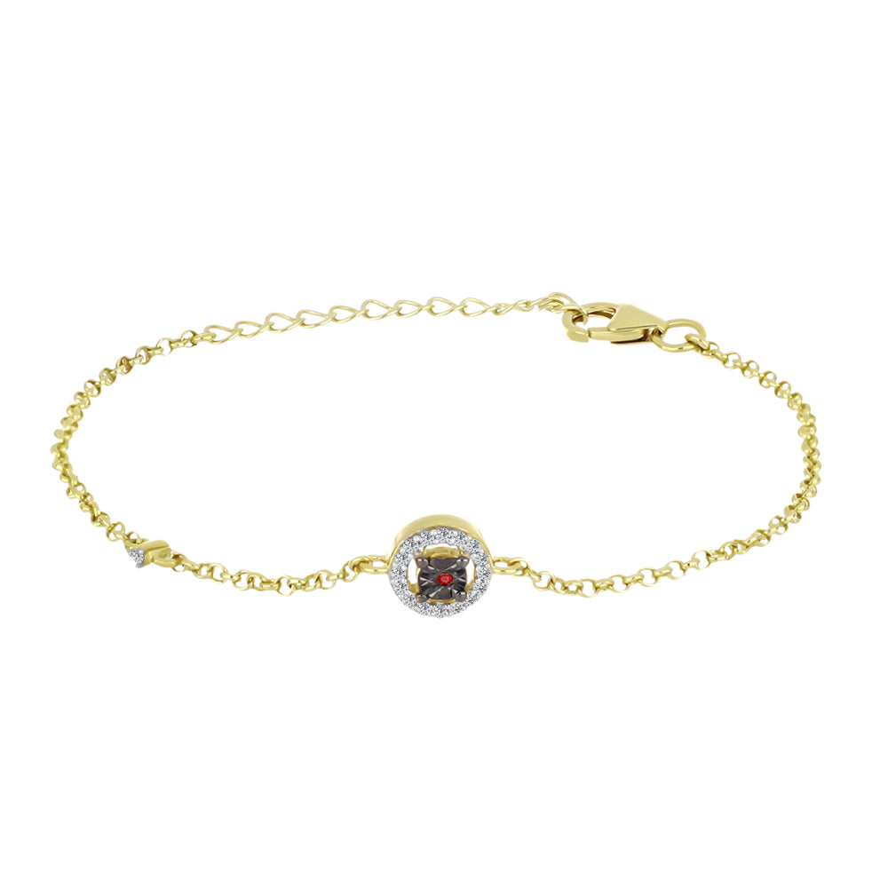 Pulsera de Plata Bañada en Oro con Diamante Rojo y Zircón Blanco 1 