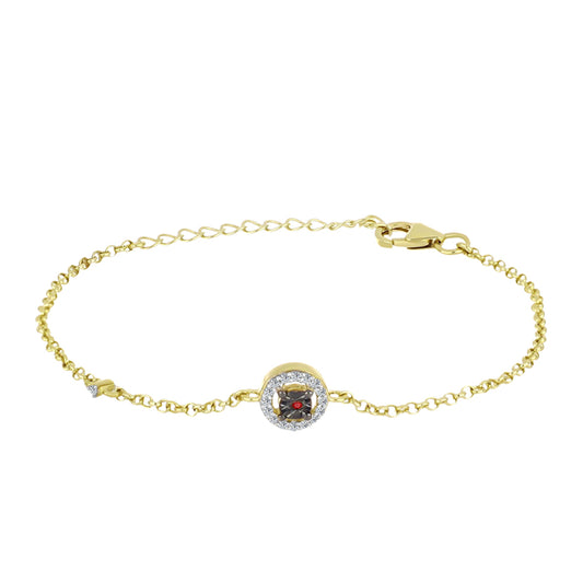 Pulsera de Plata Bañada en Oro con Diamante Rojo y Zircón Blanco