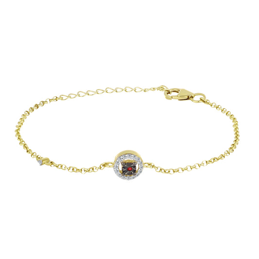 Pulsera de Plata Bañada en Oro con Diamante Rojo y Zircón Blanco