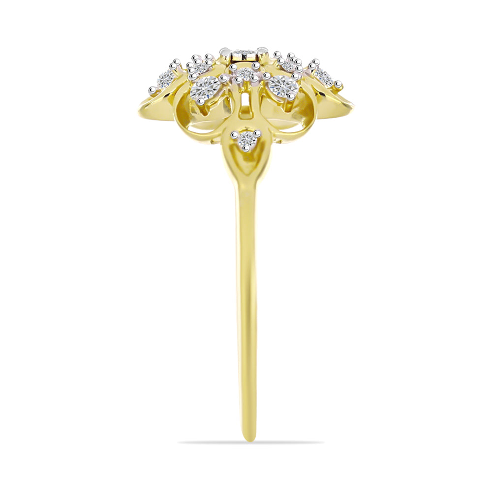 Anillo de Plata Bañada en Oro con Diamante blanco y Zircón Blanco