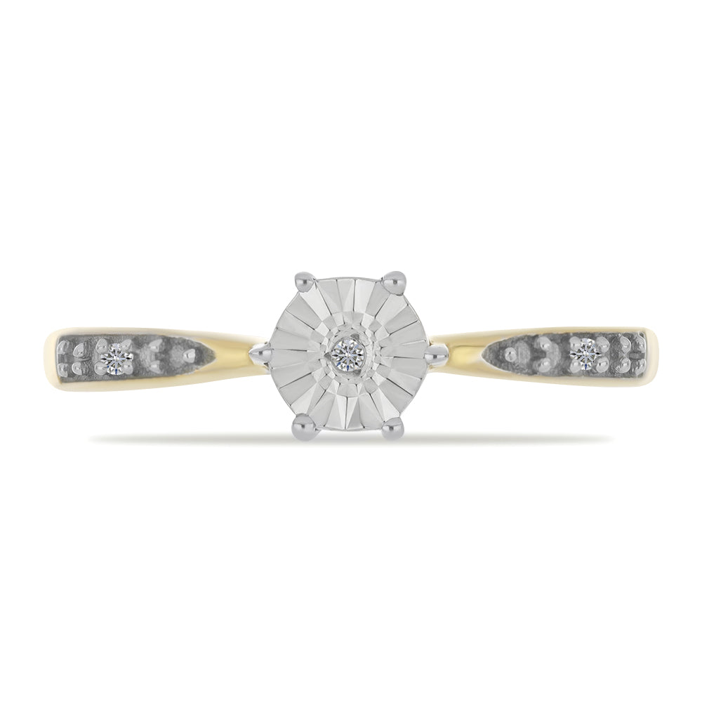 Anillo de Plata Bañada en Oro con Diamante blanco y Zircón Blanco