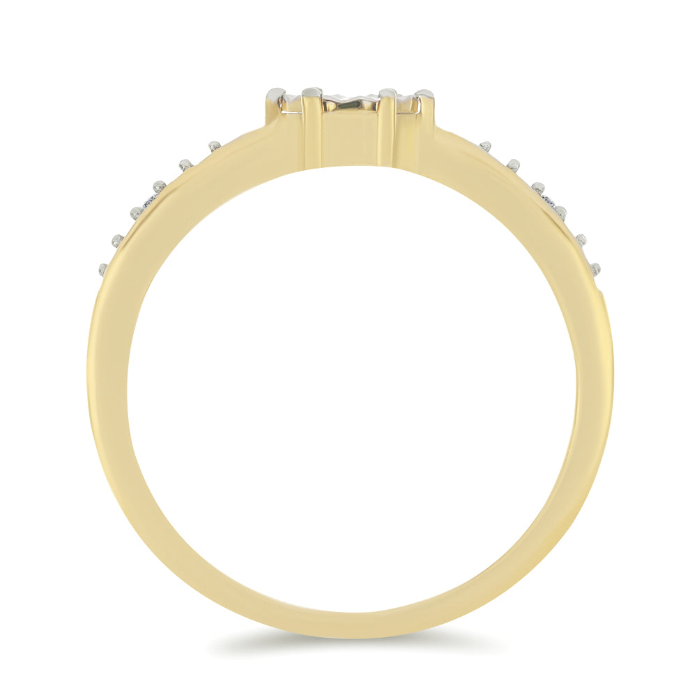 Anillo de Plata Bañada en Oro con Diamante blanco y Zircón Blanco