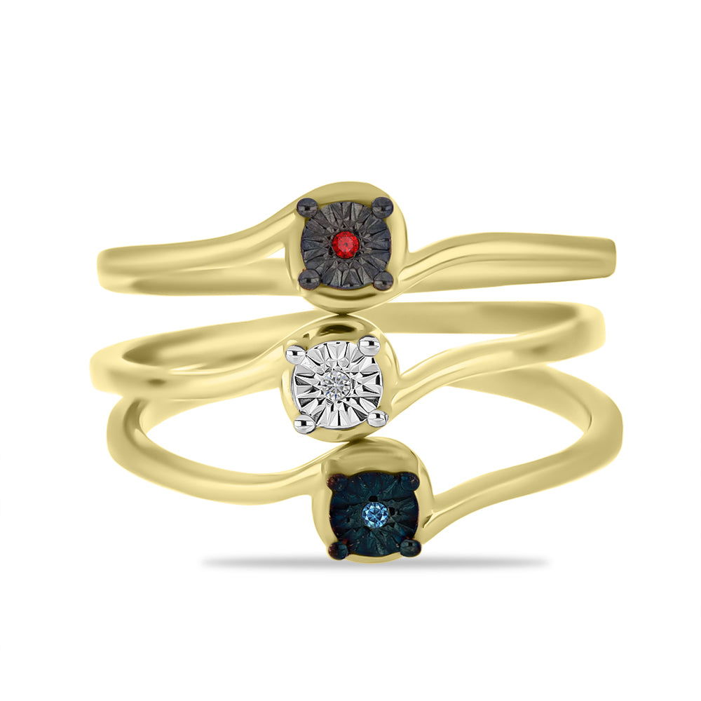 Conjunto de Plata Bañada en Oro con Diamante Azul y Diamante blanco ( Anillo )