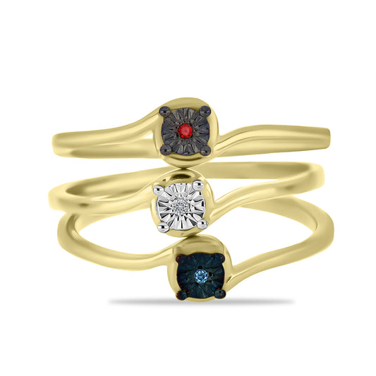 Conjunto de Plata Bañada en Oro con Diamante Azul y Diamante blanco ( Anillo )