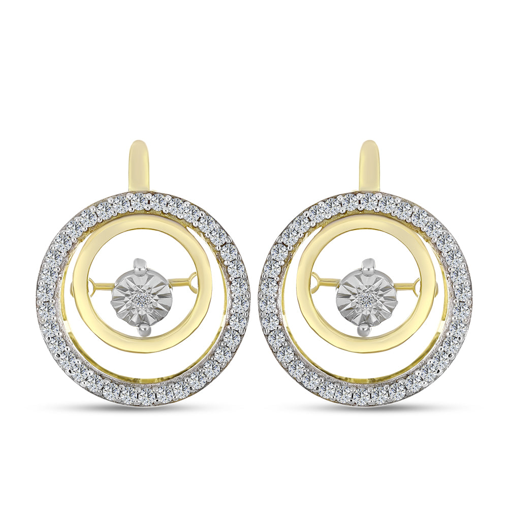 Pendientes de Plata Bañada en Oro con Diamante blanco y Zircón Blanco