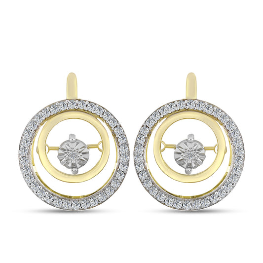 Pendientes de Plata Bañada en Oro con Diamante blanco y Zircón Blanco